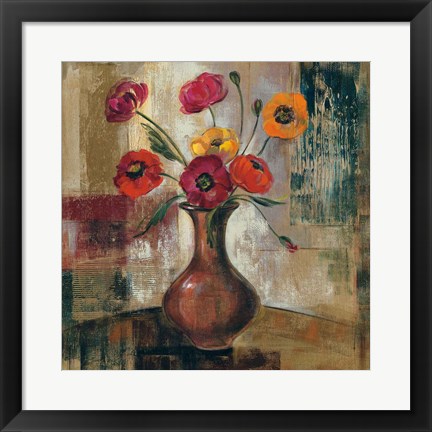 Framed Poppies in a Copper Vase II Print