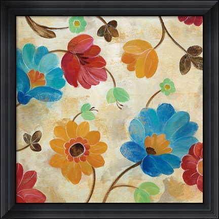 Framed Coral and Teal Garden I Print