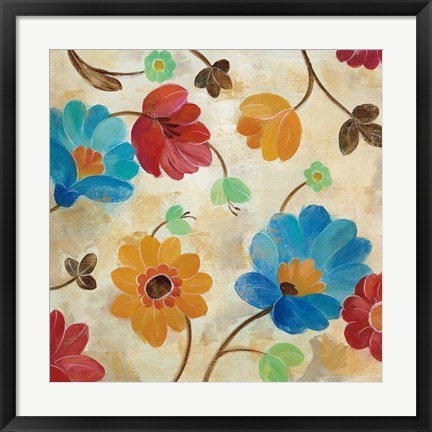 Framed Coral and Teal Garden I Print