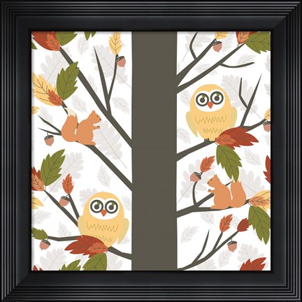 Framed Fall Owls in a Tree Print