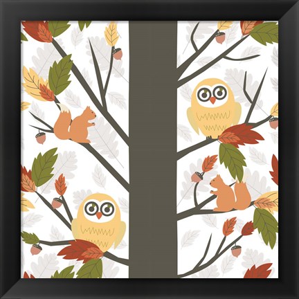 Framed Fall Owls in a Tree Print