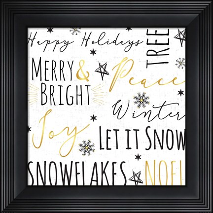 Framed Merry &amp; Bright Gold Print
