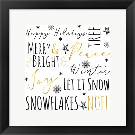 Framed Merry &amp; Bright Gold Print