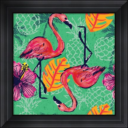 Framed Tropical Flamingo Pattern Print