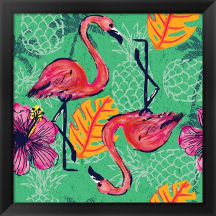 Framed Tropical Flamingo Pattern Print