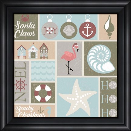 Framed Coastal Christmas Collage Print