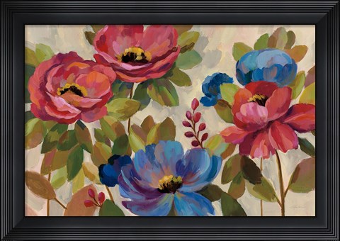 Framed Coral and Blue Flowers Print