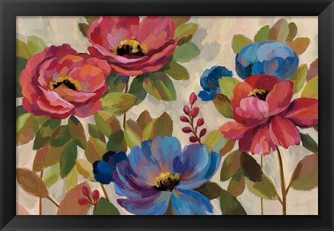 Framed Coral and Blue Flowers Print