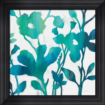 Framed Teal Trio V on White Print
