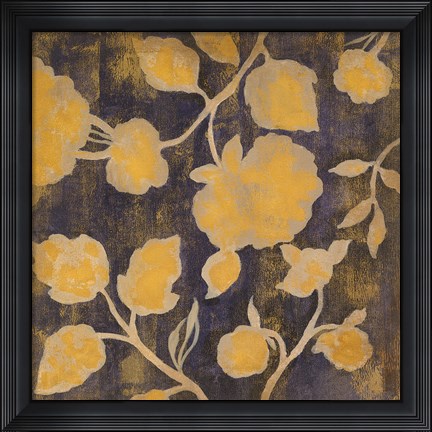 Framed Indigo and Gold Silhouettes I Print