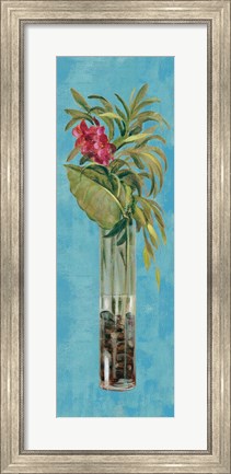 Framed Tropical Lush I on Blue Print