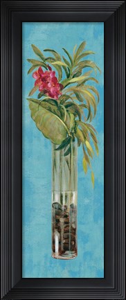 Framed Tropical Lush I on Blue Print