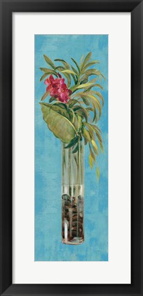 Framed Tropical Lush I on Blue Print