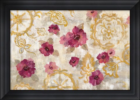 Framed Elegant Fresco Gold Floral Print
