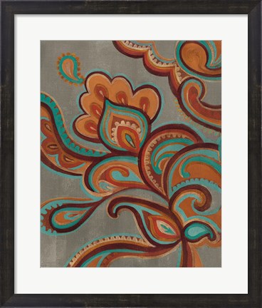 Framed Bohemian Paisley I Turquoise Neutral Print