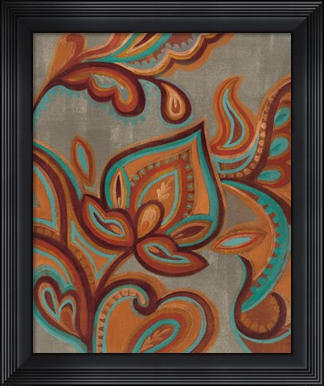 Framed Bohemian Paisley II Turquoise Neutral Print