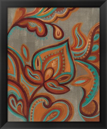 Framed Bohemian Paisley II Turquoise Neutral Print