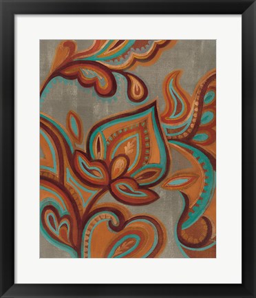 Framed Bohemian Paisley II Turquoise Neutral Print