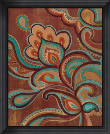 Framed Bohemian Paisley I Turquoise Print