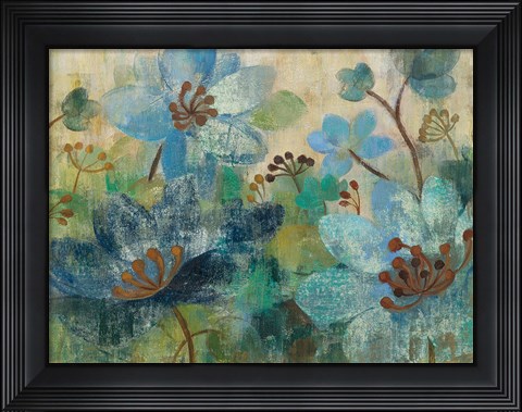 Framed Peacock Garden White Flowers Print