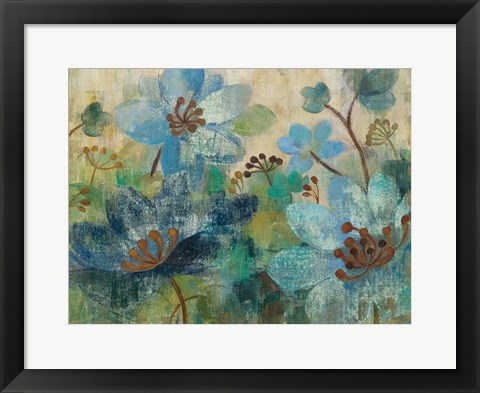 Framed Peacock Garden White Flowers Print