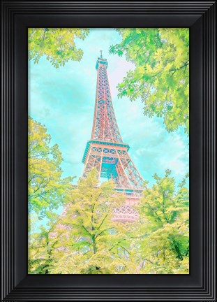 Framed Pastel Eiffel in Trees Print