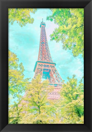 Framed Pastel Eiffel in Trees Print