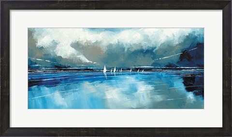 Framed Blue Sky and Boats I Print