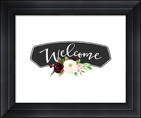 Framed Welcome Burgundy Blush Print