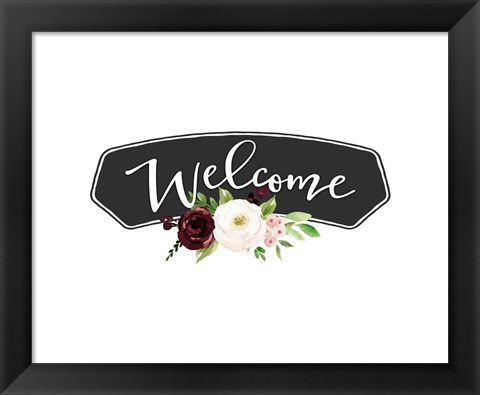 Framed Welcome Burgundy Blush Print