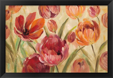 Framed Expressive Tulips Neutral Print