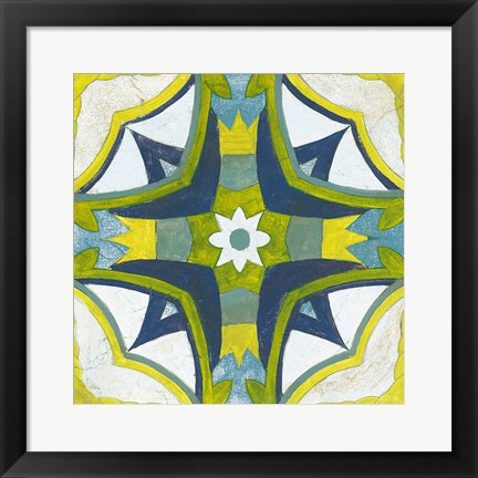 Framed Andalucia Tiles E Blue and Yellow Print