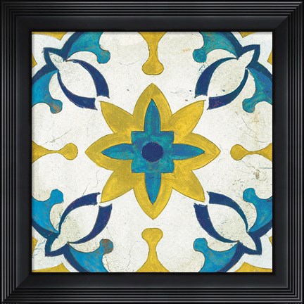 Framed Andalucia Tiles D Blue and Yellow Print