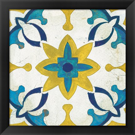 Framed Andalucia Tiles D Blue and Yellow Print