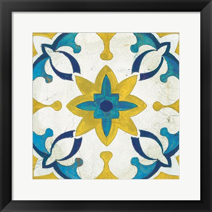 Framed Andalucia Tiles D Blue and Yellow Print