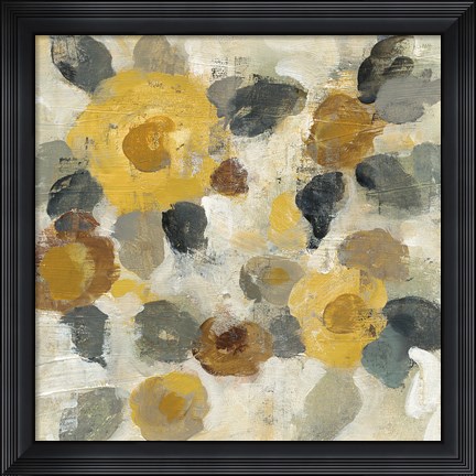 Framed Neutral Floral Beige II Yellow Flowers Print