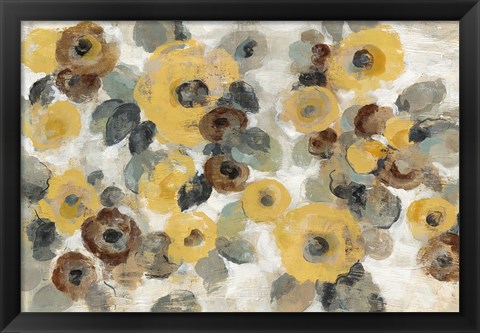Framed Neutral Floral Beige I Yellow Flowers Print