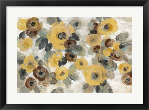 Framed Neutral Floral Beige I Yellow Flowers Print