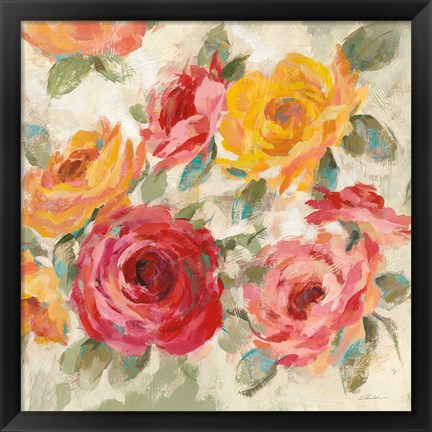 Framed Brushy Roses Crop with Teal Print