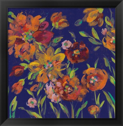 Framed July Garden Trio III Indigo Print