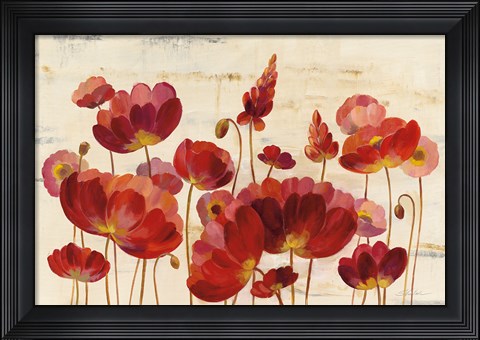 Framed Red Flowers on Marble Print