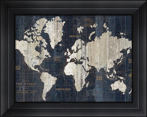 Framed Old World Map Blue Crop Print