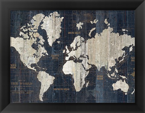 Framed Old World Map Blue Crop Print