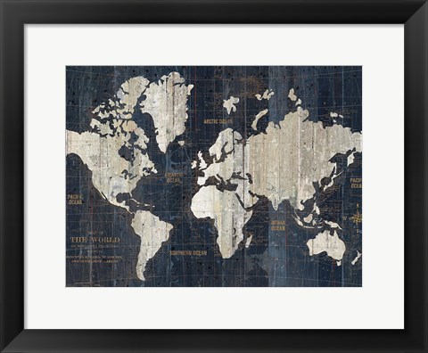 Framed Old World Map Blue Crop Print