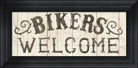 Framed Flea Market Road Sign Bikers Welcome Print