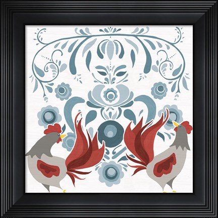 Framed Americana Roosters I Print