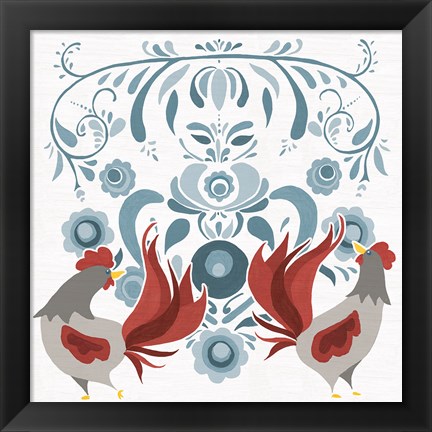 Framed Americana Roosters I Print