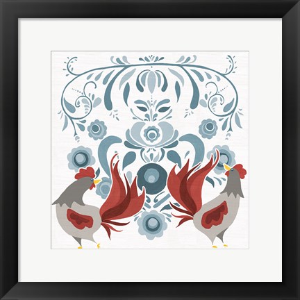 Framed Americana Roosters I Print
