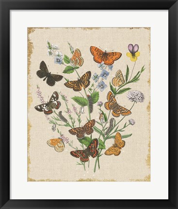 Framed Butterfly Bouquet I Linen Print