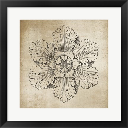 Framed Rosette V Neutral Print